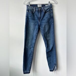 Frame Le High Skinny Revere Raw Hem Slit High Rise Jean Blue sz 27